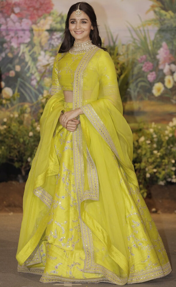Bollywood Star Alia Bhatt Designer Neon Green Lehenga Choli