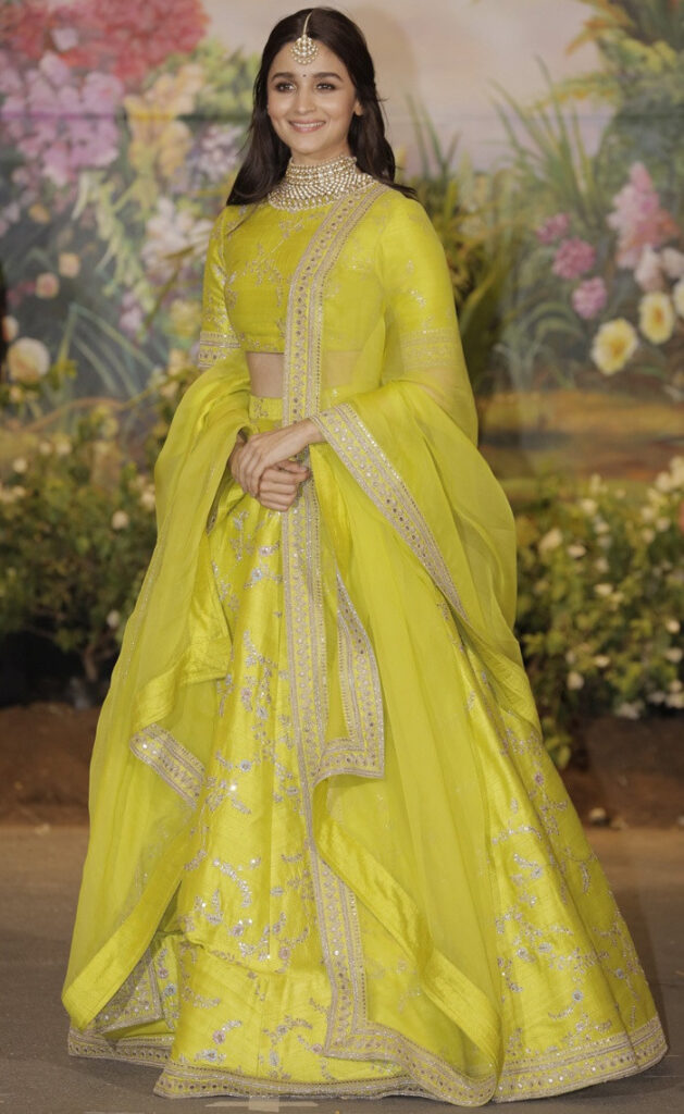 Bollywood Star Alia Bhatt Designer Neon Green Lehenga Choli