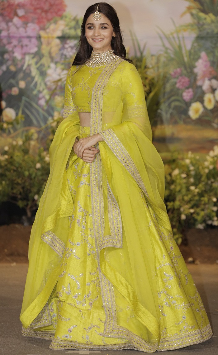 Alia Bhatt wore a fuchsia and lime-green sari that was simple but powerful  | Vogue India