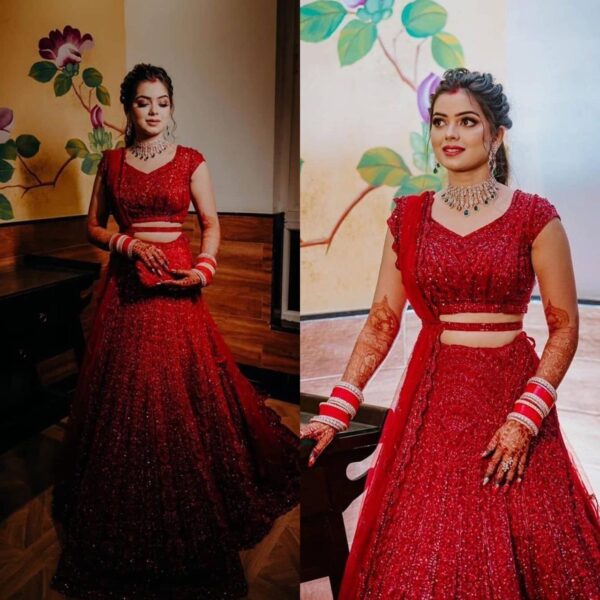 Super Selling Red Color With Cancan Heavy Sequence Work Lehenga