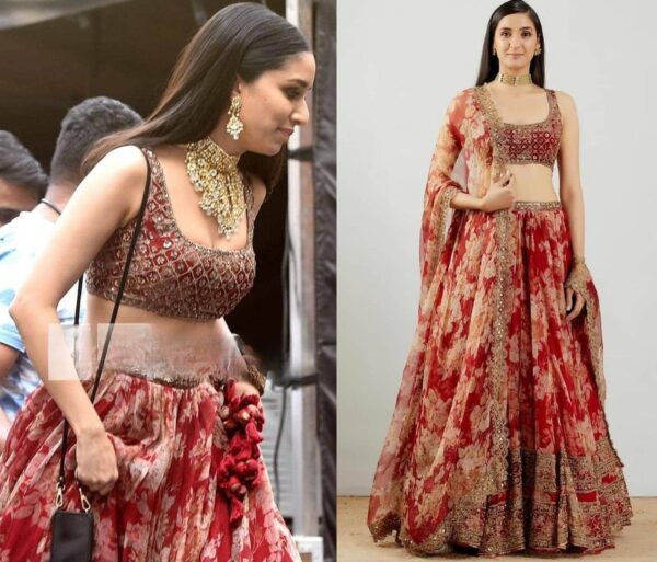 Shraddha Kapoor Red Color Organza Fabric Sequence Work Lehenga