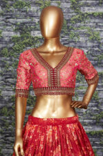 Sabyasachi Maroon Floral Printed Organza Bridal Lehenga Choli