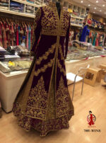 Stylish Wine Color Heavy Embroidery Front And Back Fancy Thread Work With Stone Work Long Skirt Suit
