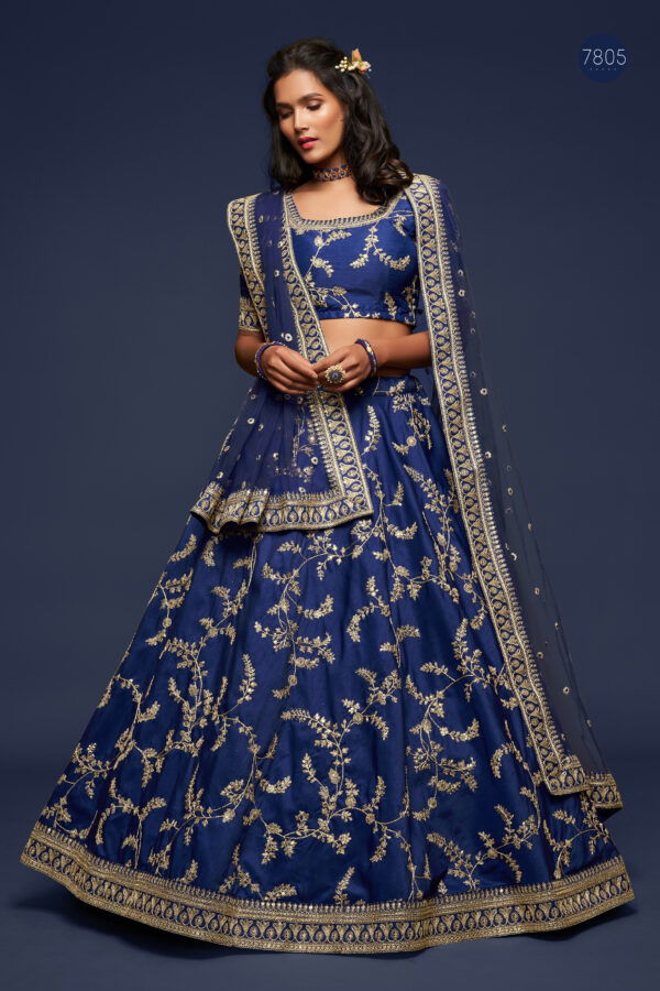 Blue Art Silk Fabric Sequence Embroidery Work Lehenga