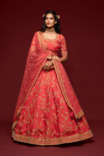 Gajri Art Silk Fabric Sequence Embroidery Work Lehenga