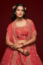 Gajri Art Silk Fabric Sequence Embroidery Work Lehenga