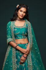 Green Art Silk Fabric Sequence Embroidery Work Lehenga