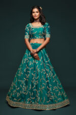 Green Art Silk Fabric Sequence Embroidery Work Lehenga