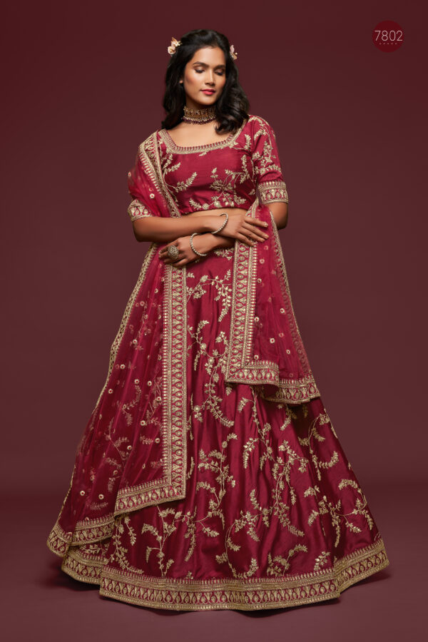 Maroon Art Silk Fabric Sequence Embroidery Work Lehenga