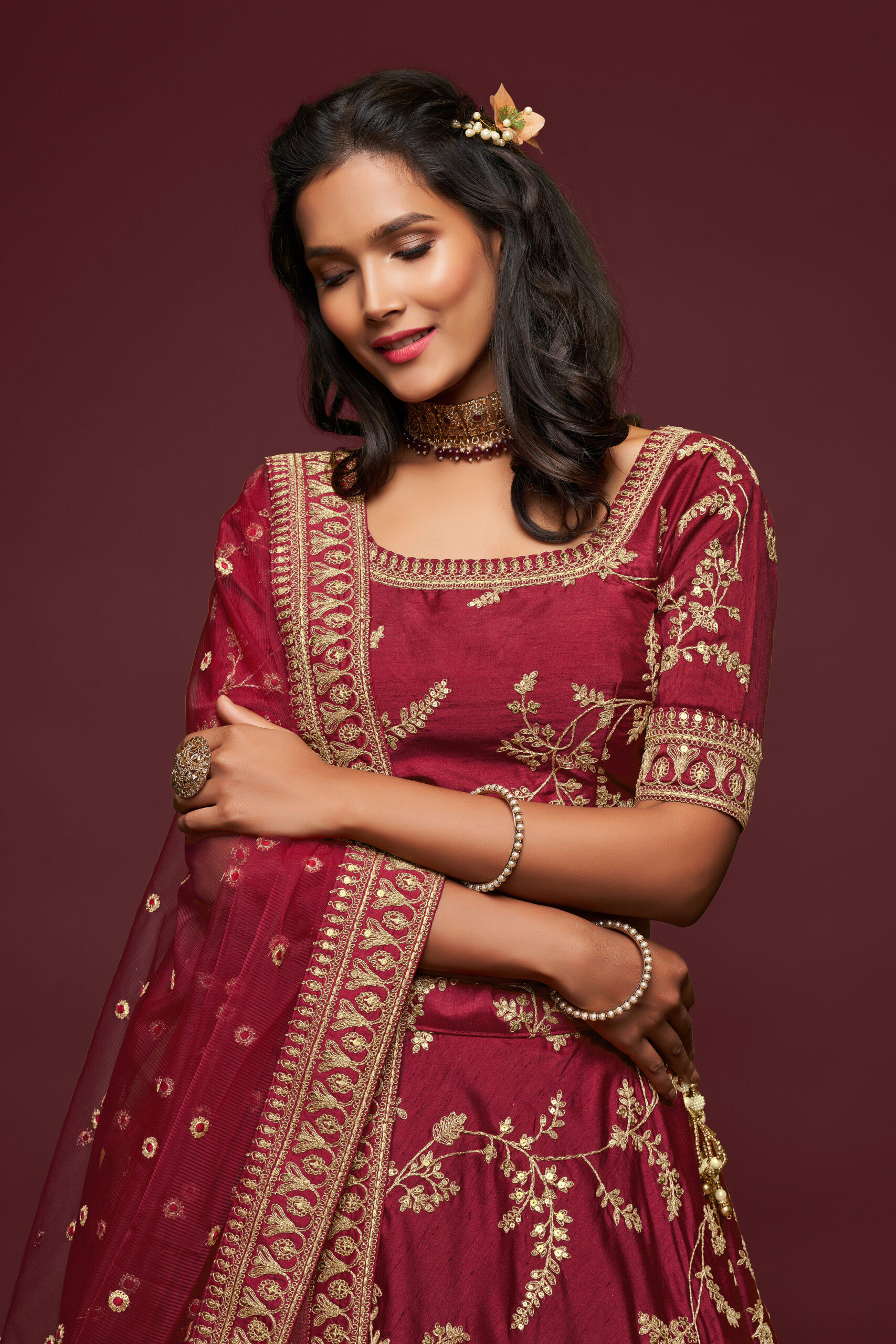Maroon Art Silk Fabric Sequence Embroidery Work Lehenga