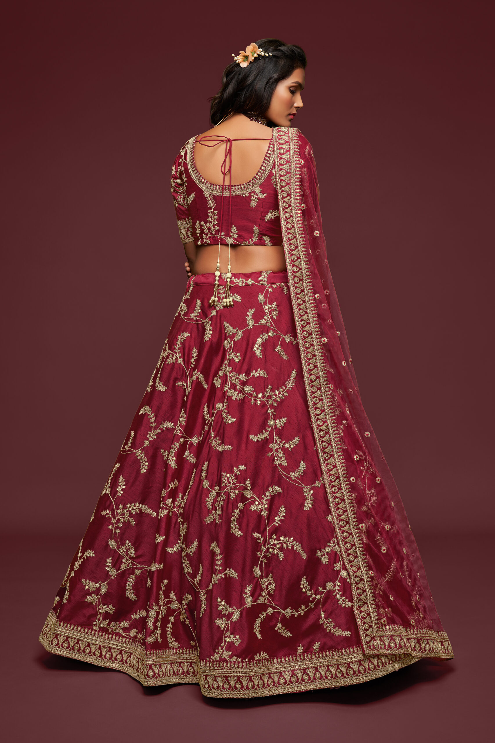 Maroon Art Silk Fabric Sequence Embroidery Work Lehenga