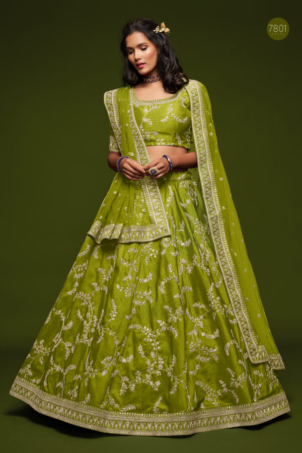 Neon Art Silk Fabric Sequence Embroidery Work Lehenga