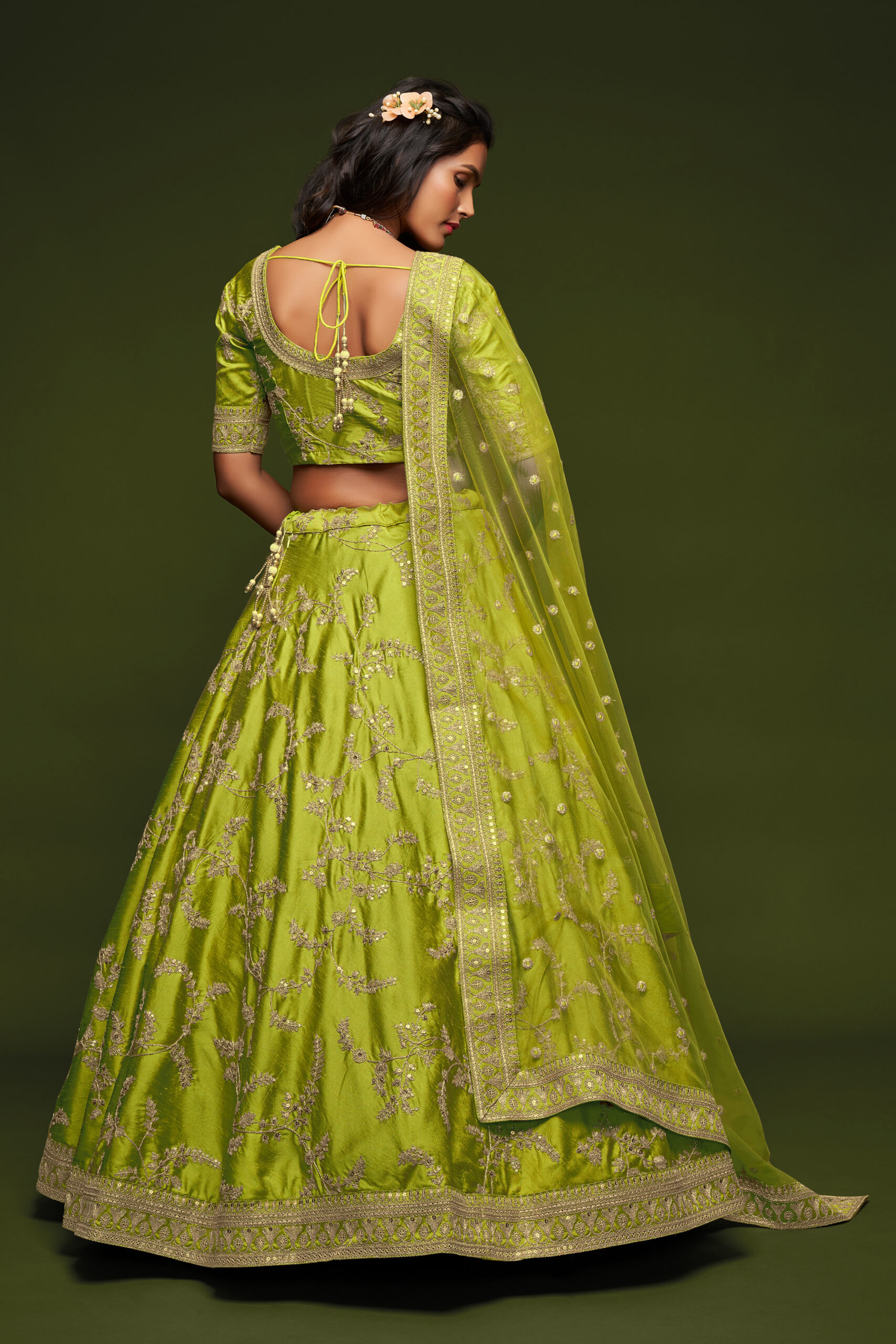 Neon Art Silk Fabric Sequence Embroidery Work Lehenga