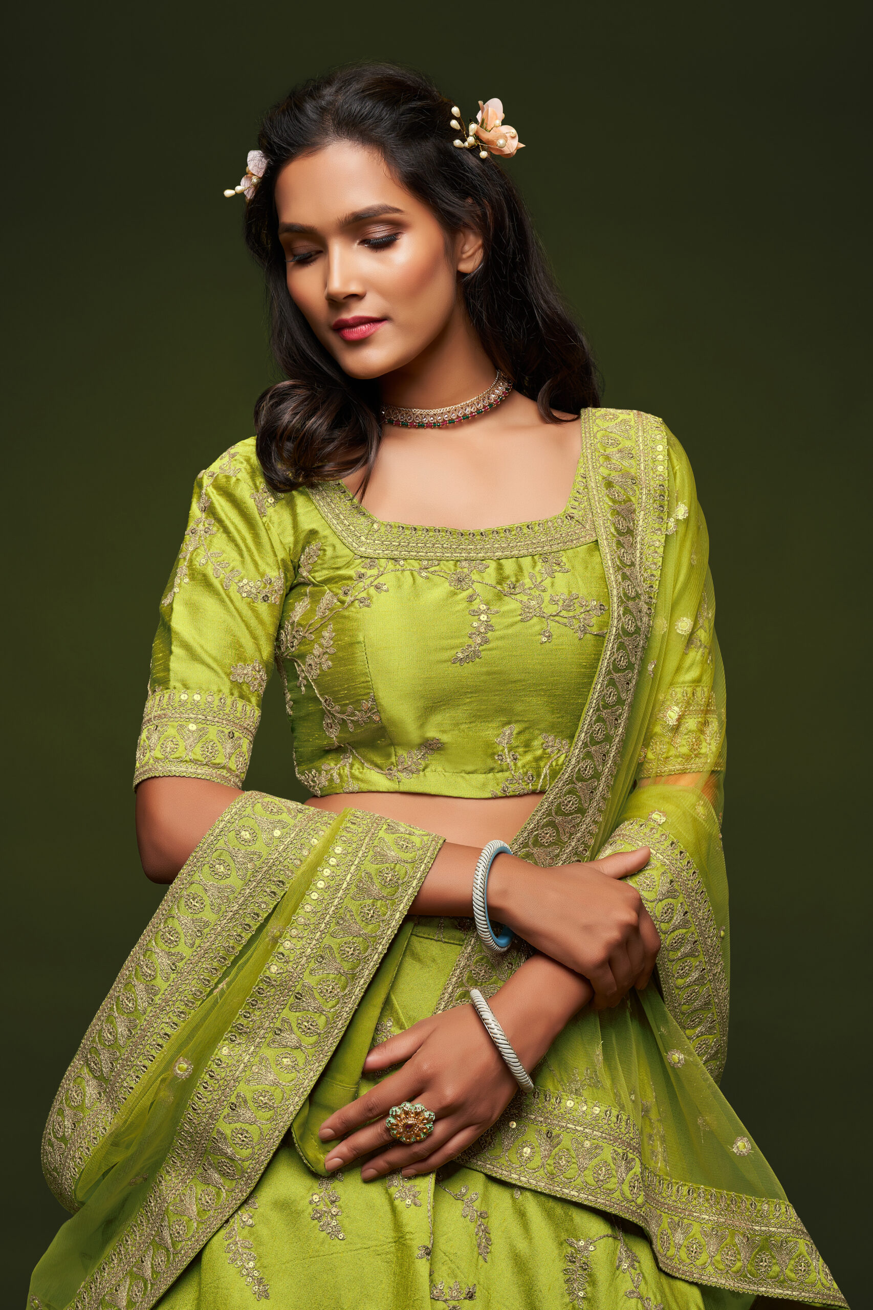 Neon Art Silk Fabric Sequence Embroidery Work Lehenga