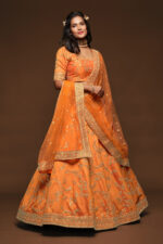 Orange Art Silk Fabric Sequence Embroidery Work Lehenga