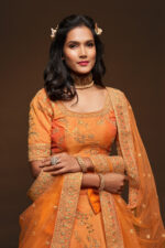 Orange Art Silk Fabric Sequence Embroidery Work Lehenga