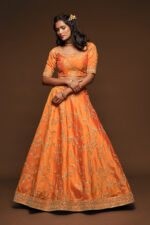 Orange Art Silk Fabric Sequence Embroidery Work Lehenga