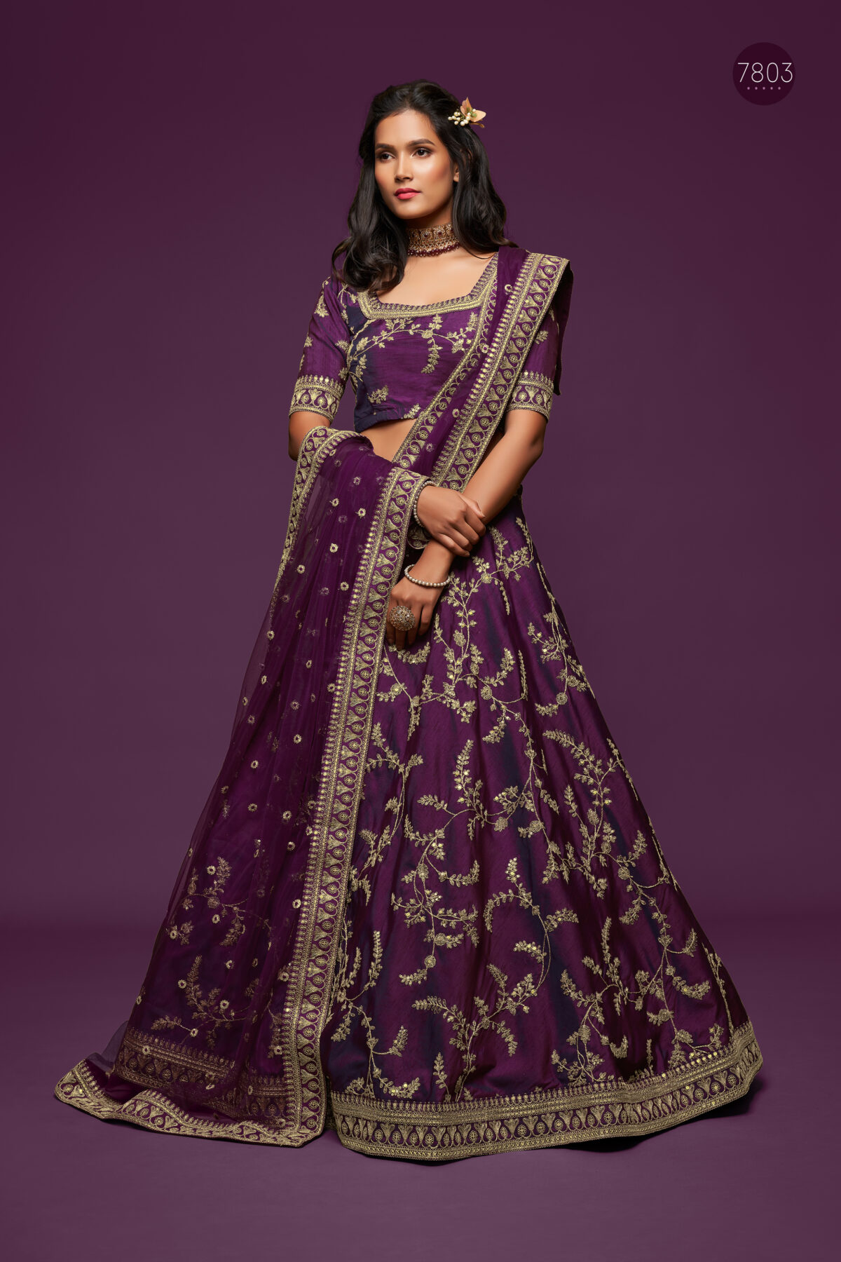 Purple Art Silk Fabric Sequence Embroidery Work Lehenga