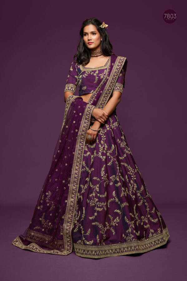 Purple Art Silk Fabric Sequence Embroidery Work Lehenga