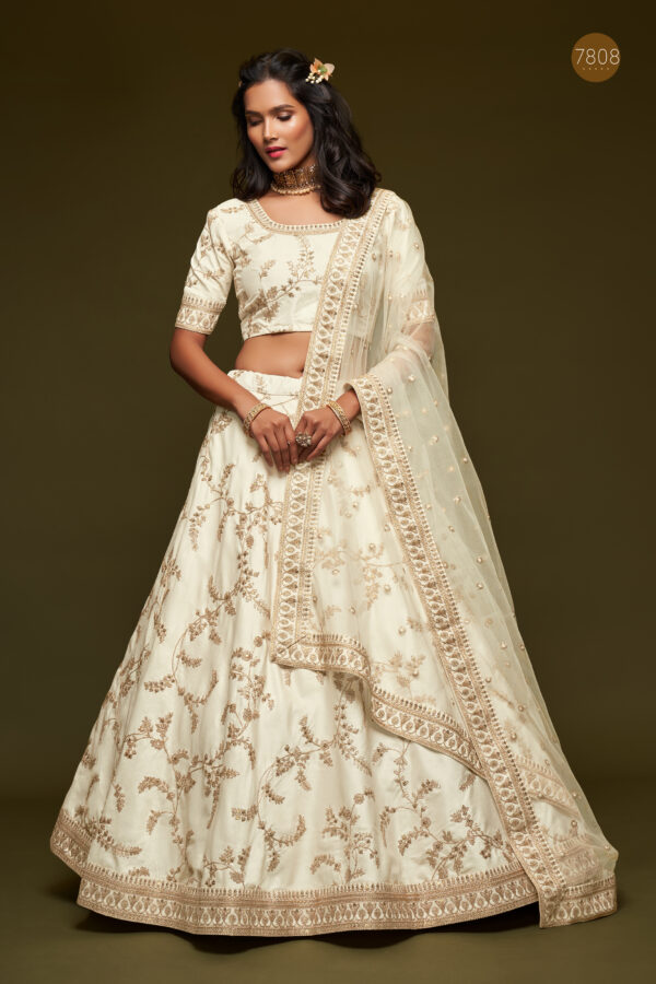 White Art Silk Fabric Sequence Embroidery Work Lehenga