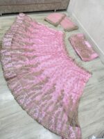 Stylish Beautiful Peach Soft Net With Heavy Sequence Work With Cancan Lehenga