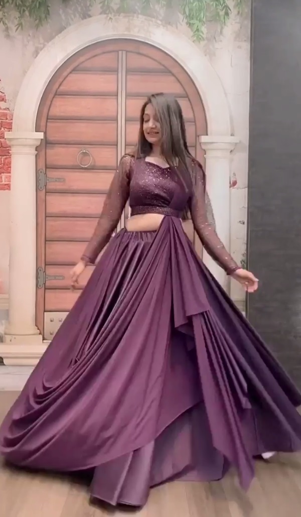 Attractive Looking Wine Color Satin Material With Cancan Lehenga
