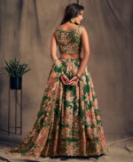 Rose Designer Green Color Organza Fabric Sequence Work Floral Print Lehenga