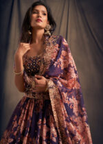 Rose Designer Purple Color Organza Fabric Sequence Work Floral Print Lehenga
