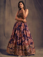 Rose Designer Purple Color Organza Fabric Sequence Work Floral Print Lehenga