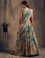 Rose Designer Teal Blue Color Organza Fabric Sequence Work Floral Print Lehenga