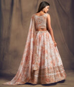 Rose Designer White Color Organza Fabric Sequence Work Floral Print Lehenga