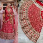 Beautiful Katrina Kaif Red Color Silk Material With Cancan Bridal Lehenga