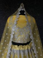 Yellow Heavy Butterfly Net Beautiful Embroidery Work Bridal Lehenga