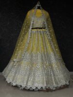 Yellow Heavy Butterfly Net Beautiful Embroidery Work Bridal Lehenga