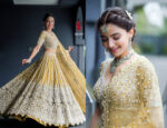 Yellow Heavy Butterfly Net Beautiful Embroidery Work Bridal Lehenga