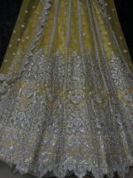 Yellow Heavy Butterfly Net Beautiful Embroidery Work Bridal Lehenga