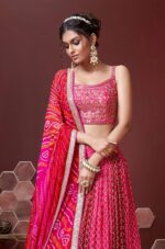 Great Pink Embroidery Pure Chinon Silk Party Wear Lehenga Choli