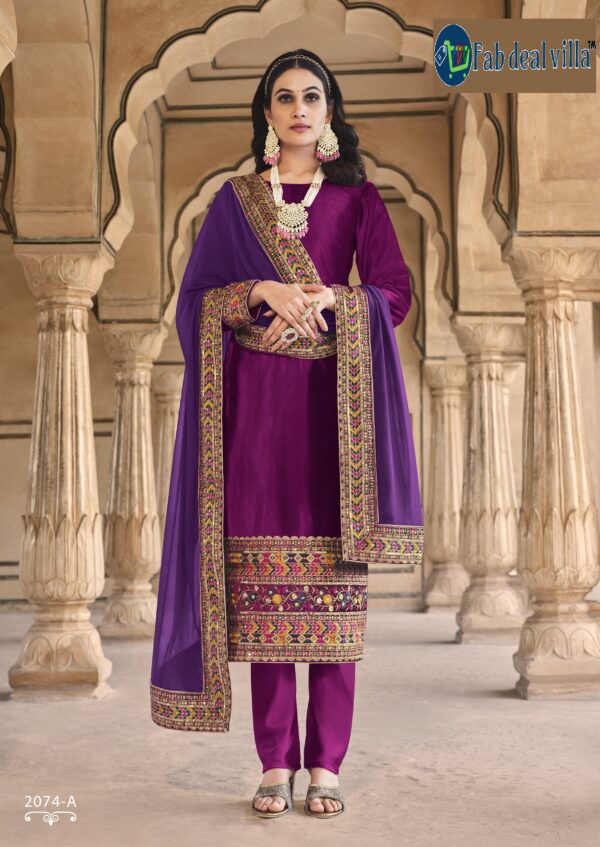 Purple Color Velvet Heavy Embroidery With Sequence Work Suit