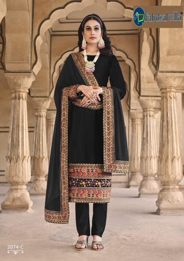 Black Color Velvet Heavy Embroidery With Sequence Work Suit