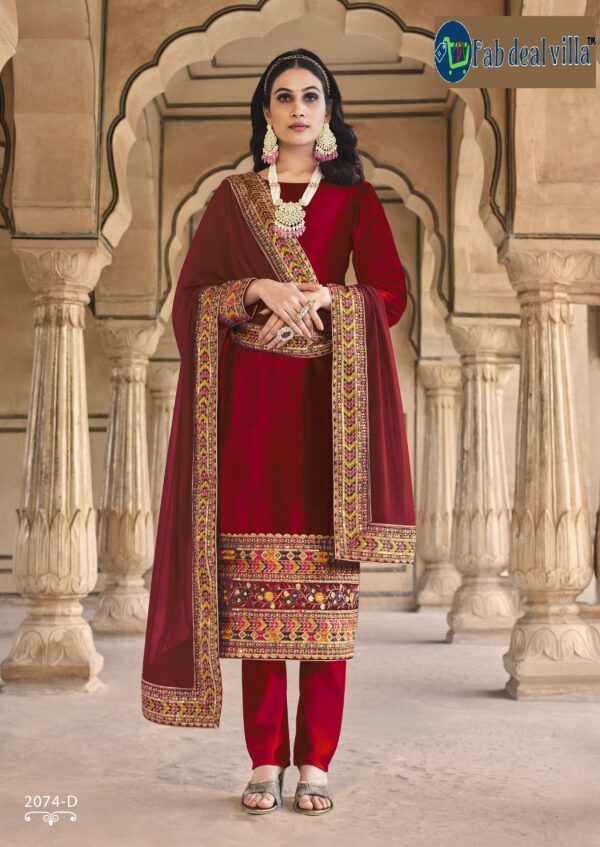 Red Color Velvet Heavy Embroidery With Sequence Work Suit
