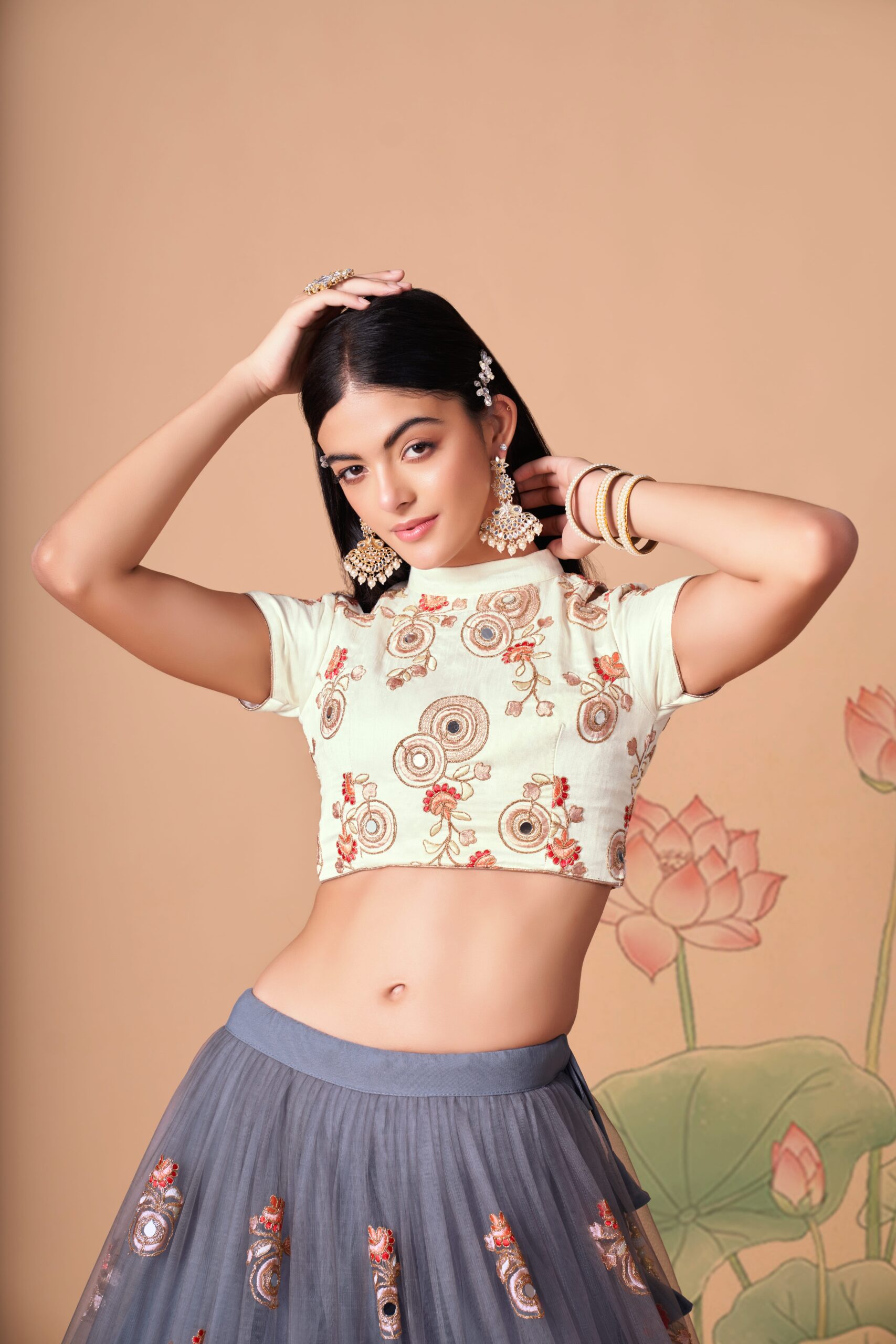 Grey Color Soft Net Fabric Sequence Embroidery With Mirror Work Lehenga