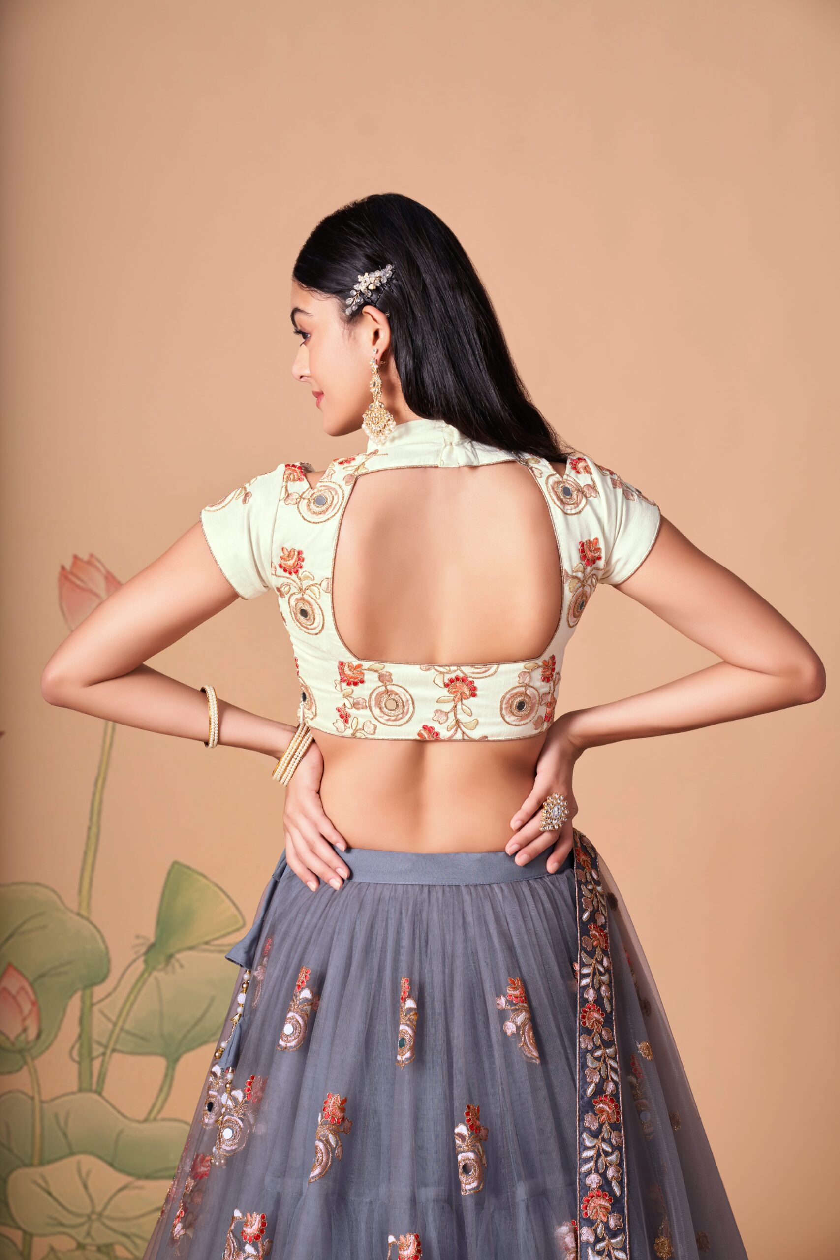 Grey Color Soft Net Fabric Sequence Embroidery With Mirror Work Lehenga