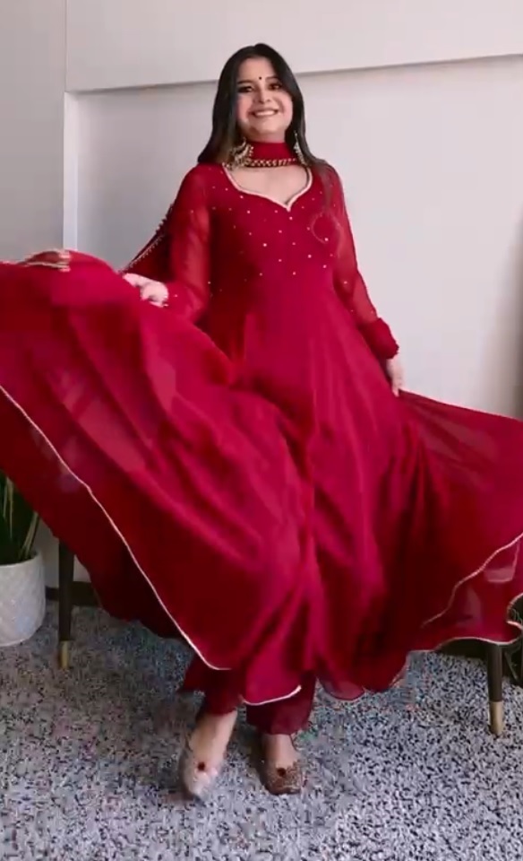 Maroon Color Soft Georgette Fabric Sequence Work Anarkali Suit