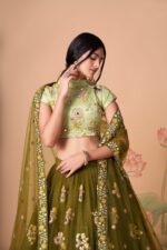 Mehandi Color Soft Net Fabric Sequence Embroidery With Mirror Work Lehenga-FDVEP7325MEHANDI (4) Mehandi Color Soft Net Fabric Sequence Embroidery With Mirror Work Lehenga