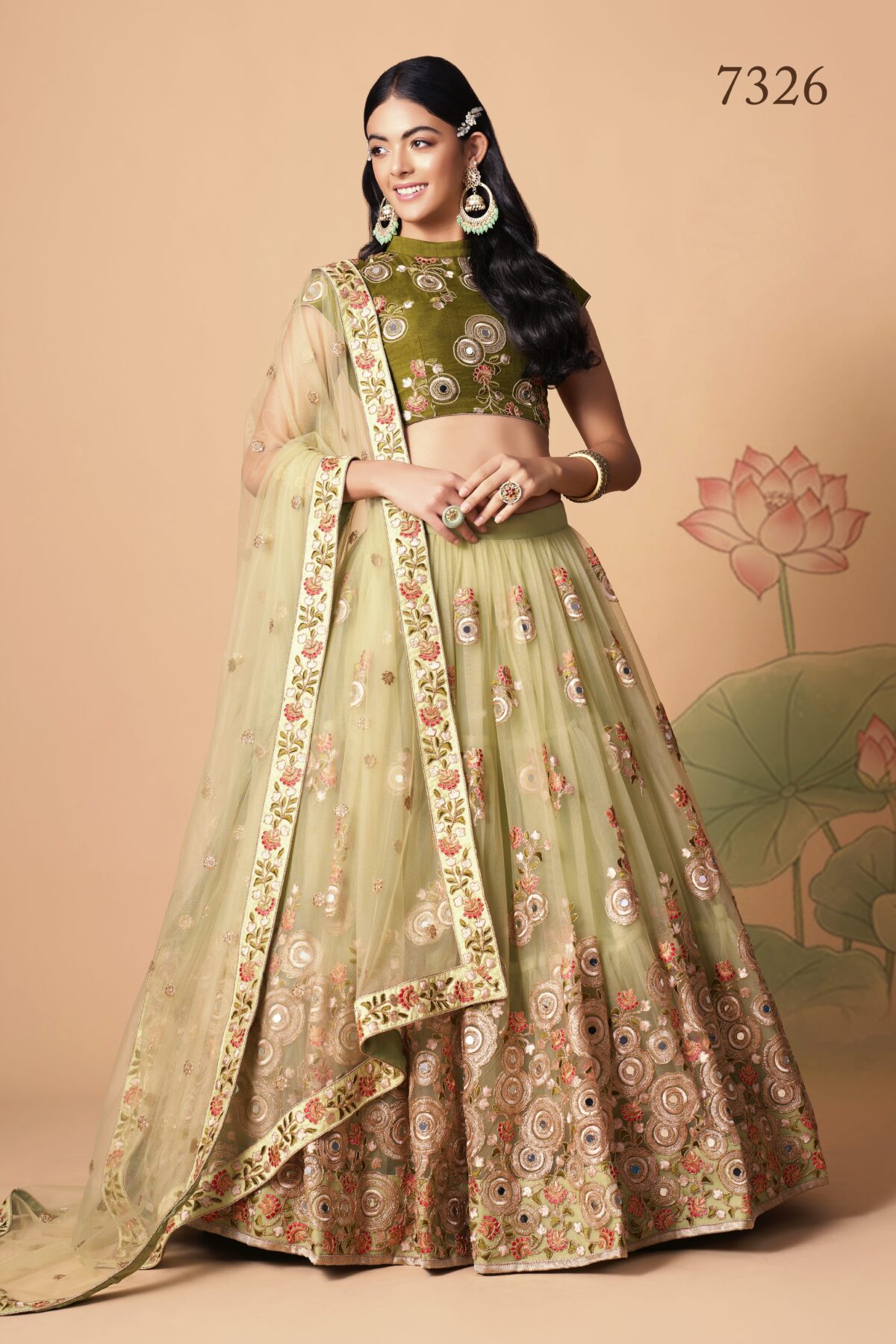 Pista Color Soft Net Fabric Sequence Embroidery With Mirror Work Lehenga-FDVEP7326PISTA (1) Pista Color Soft Net Fabric Sequence Embroidery With Mirror Work Lehenga