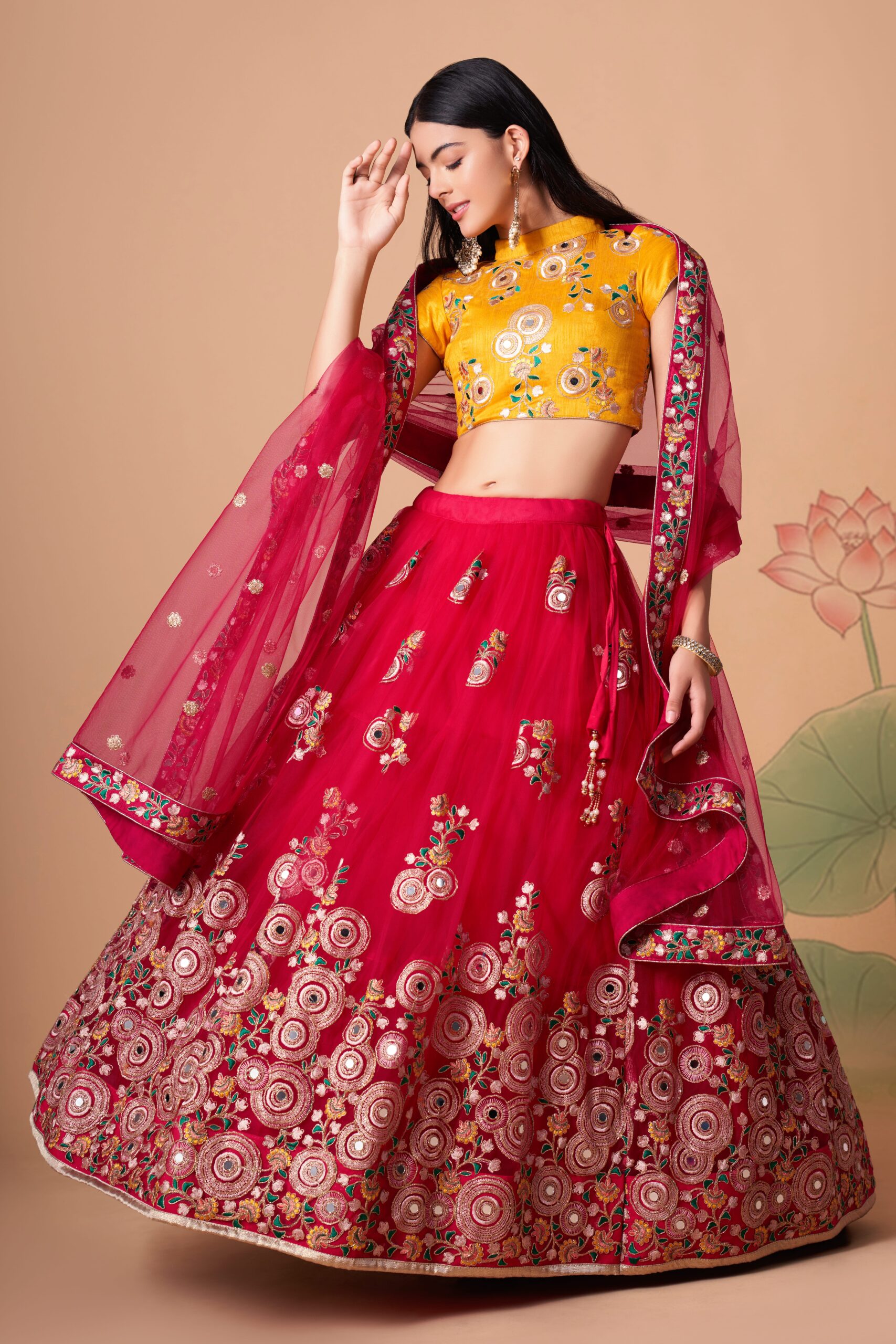 Rani Color Soft Net Fabric Sequence Embroidery With Mirror Work Lehenga