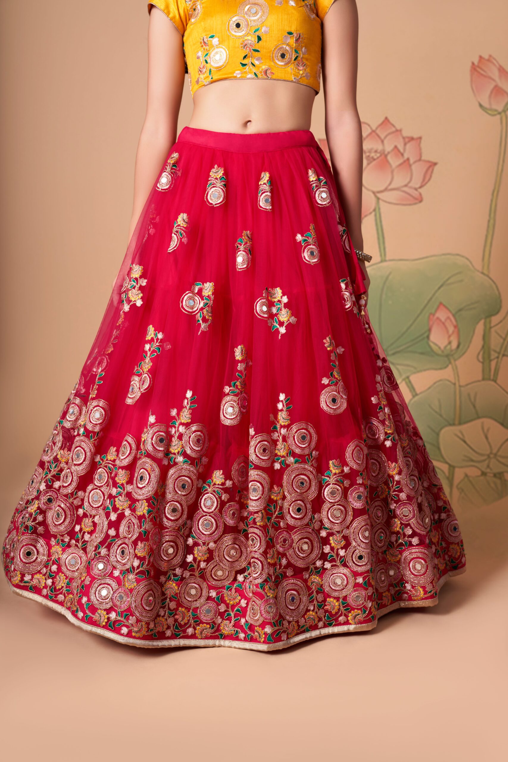 Rani Color Soft Net Fabric Sequence Embroidery With Mirror Work Lehenga