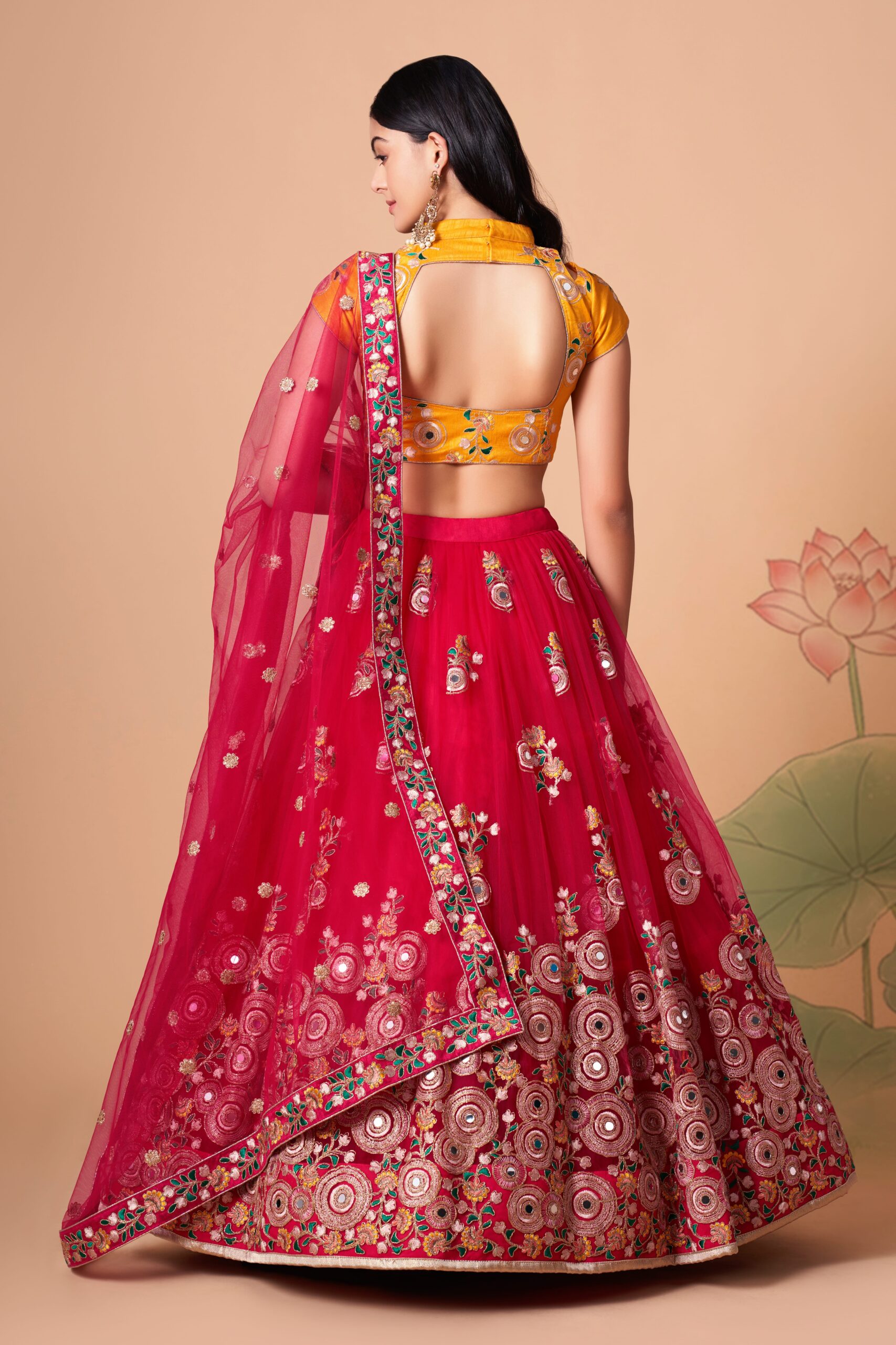 Rani Color Soft Net Fabric Sequence Embroidery With Mirror Work Lehenga