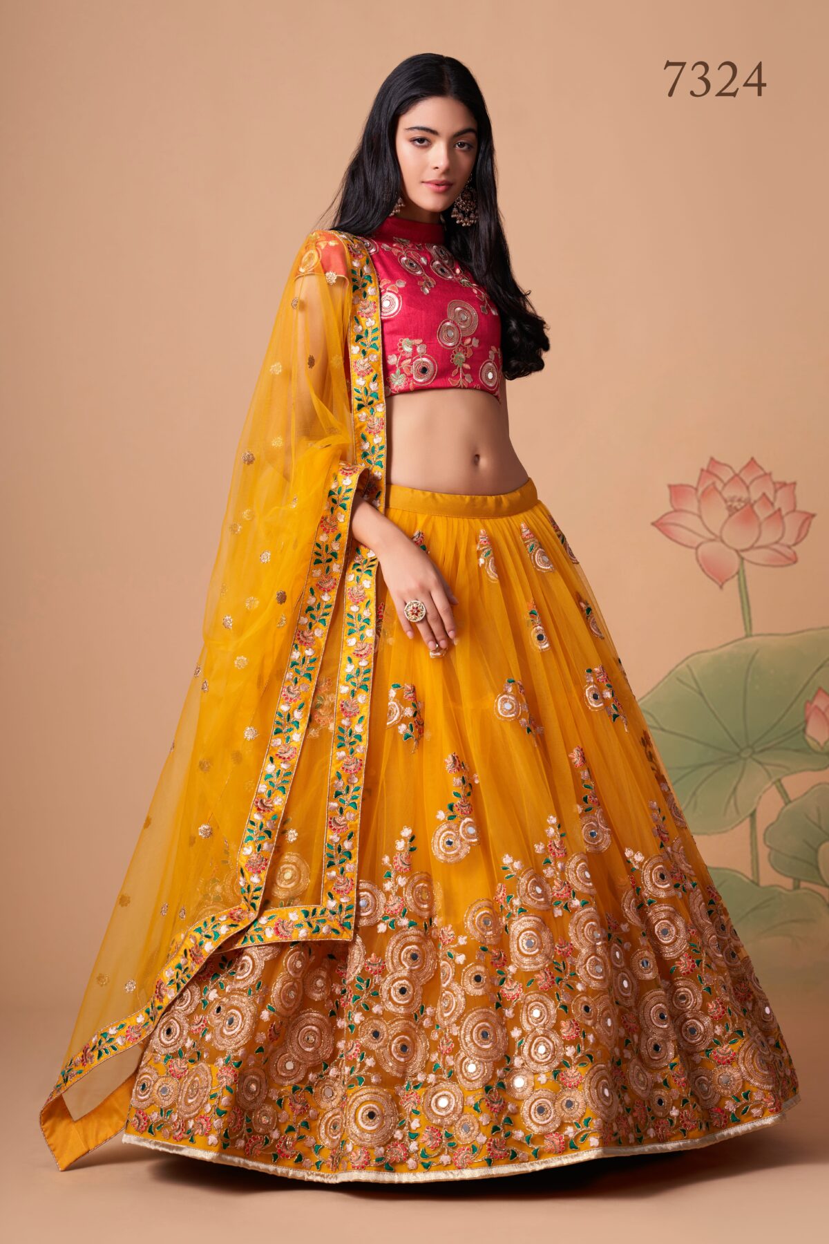 Yellow Color Soft Net Fabric Sequence Embroidery With Mirror Work Lehenga-FDVEP7324YELLOW (1) Yellow Color Soft Net Fabric Sequence Embroidery With Mirror Work Lehenga