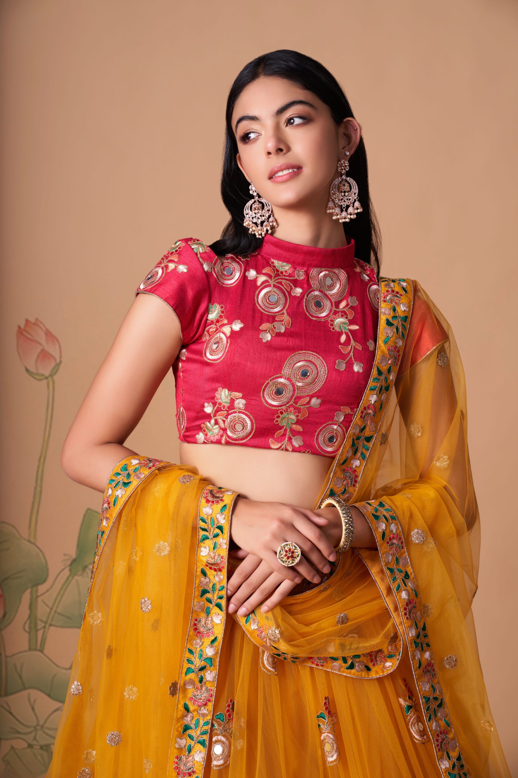 Yellow Color Soft Net Fabric Sequence Embroidery With Mirror Work Lehenga